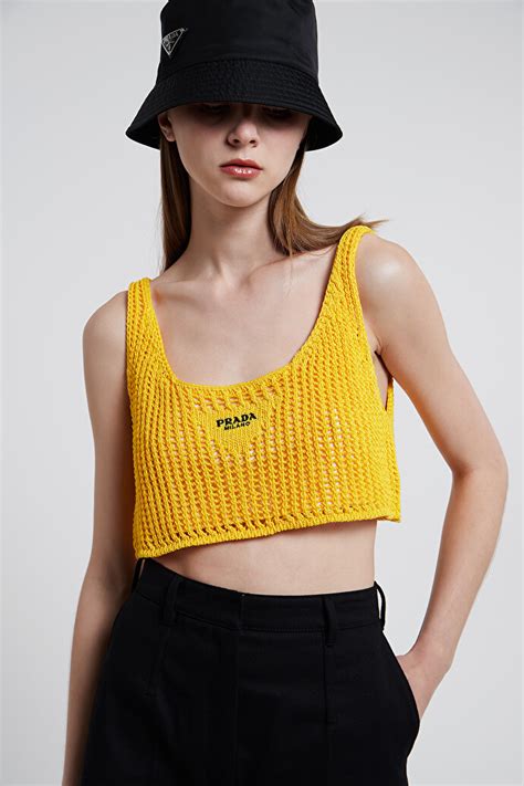 prada knit crop top|Prada nylon off shoulder top.